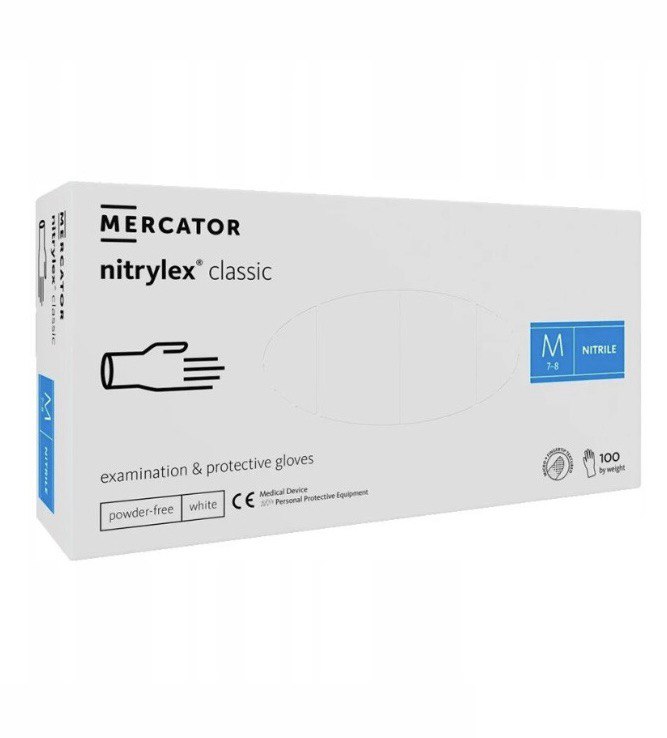 MERCATOR Nitrylex Rukavice nepudrované nitrilové M, bílé, 100 ks