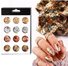 MANYBEAUTY - фольга для маникюра серебряная/золотая/медная, 12 шт