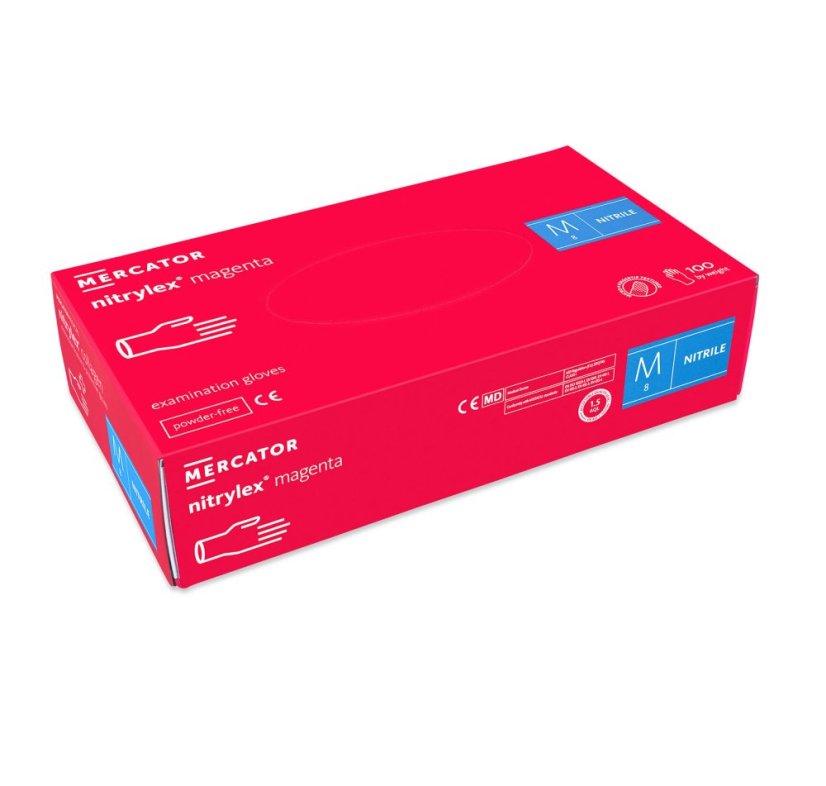 MERCATOR - rukavice Nitrylex magenta nepudrované nitrilové M, 100 ks
