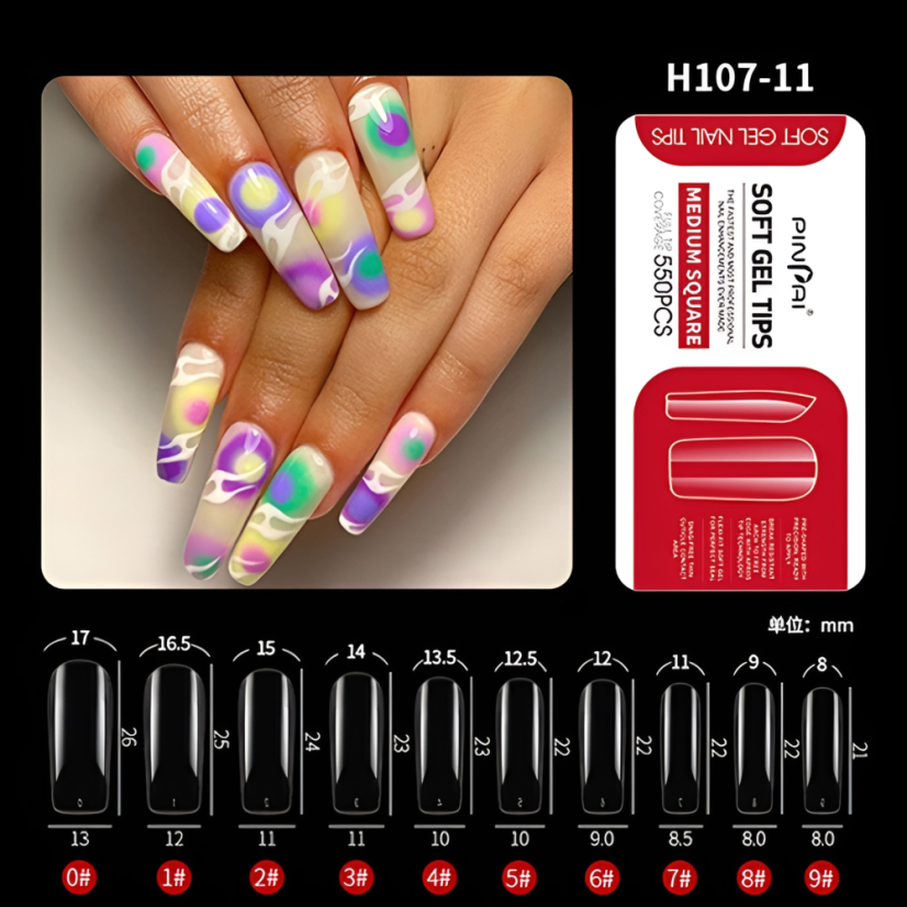 Puntas de gel Cuadrado mediano, 550 unid.