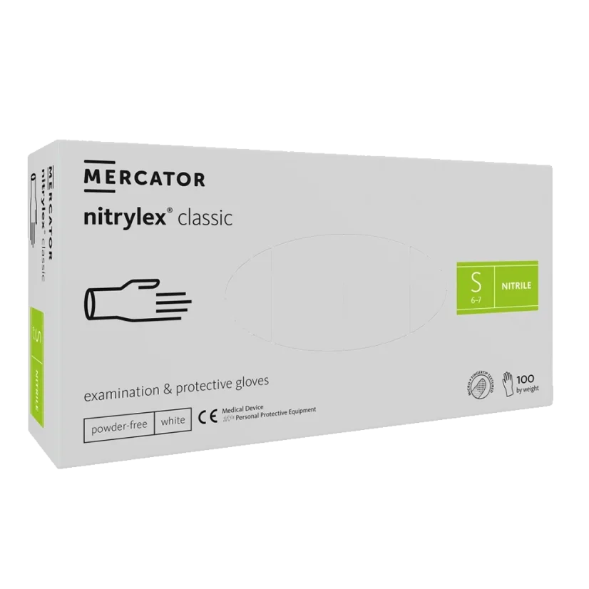 MERCATOR Nitrylex Rukavice nepudrované nitrilové S, bílé, 100 ks