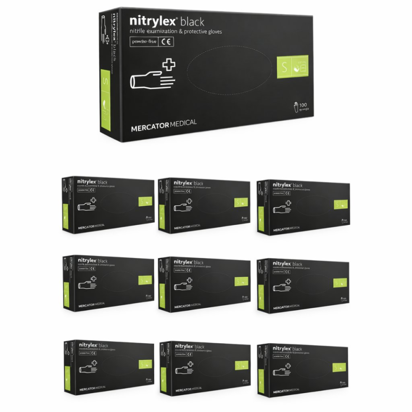 MERCATOR Nitrylex Rukavice nepudrované nitrilové S, černé, sada 10 balení