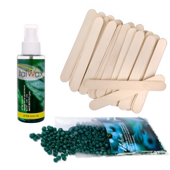 ITALWAX Depilační sada – filmový vosk Azulén 200 g + špachtle 100 ks + Podepilační olej 100 ml