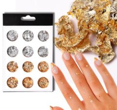 MANYBEAUTY - фольга для маникюра серебряная/золотая, 12 шт