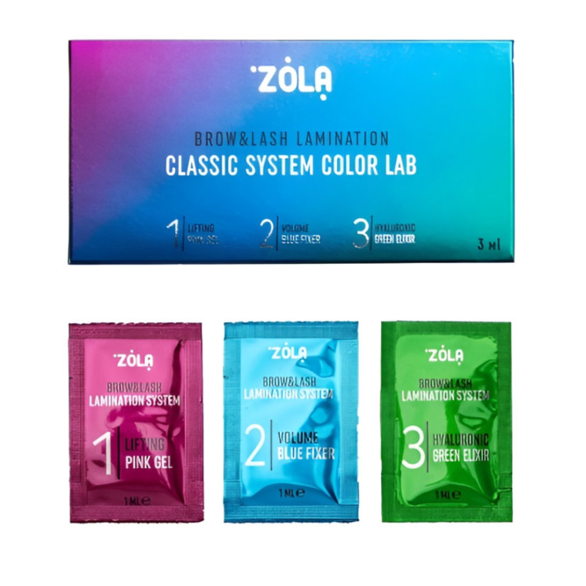 ZOLA Classic System Color Lab Set para laminaciónde cejas y pestañas en sobres, 3x1 ml