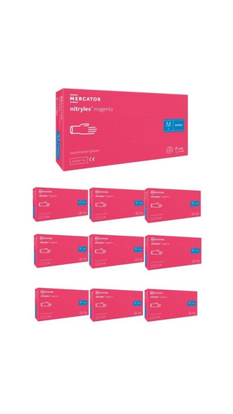 MERCATOR - rukavice Nitrylex magenta nepudrované nitrilové M, sada 10 balení