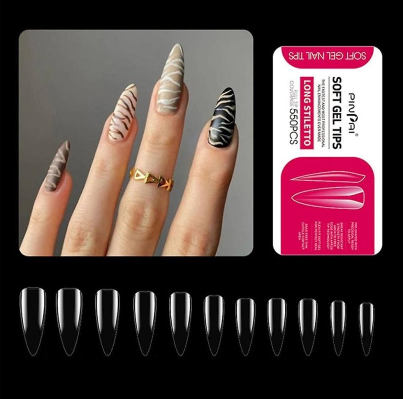 AX Gelové tipy Long stiletto, 550 ks