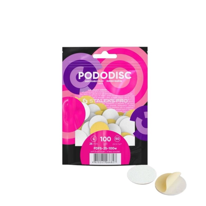 STALEKS Pododisk Pro L, PDFS-25-100w - papel de lija de espuma de recambio, 50 piezas, grano 100