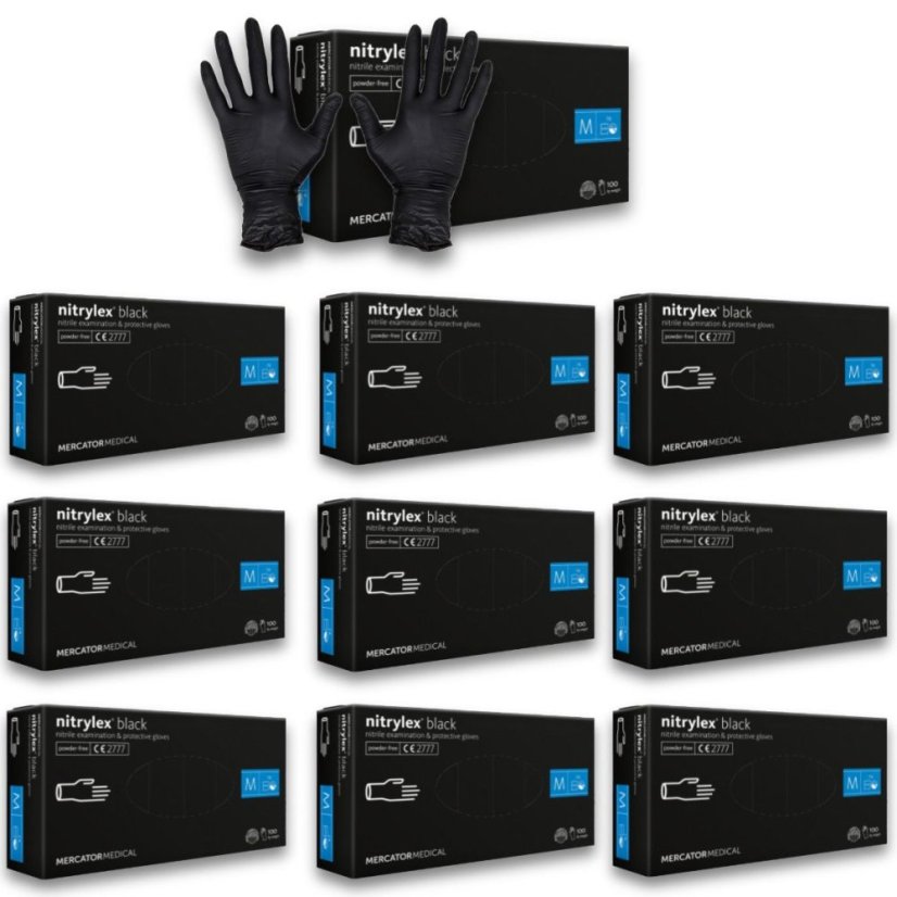 MERCATOR Nitrylex Rukavice nepudrované nitrilové M, černé, sada 10 balení