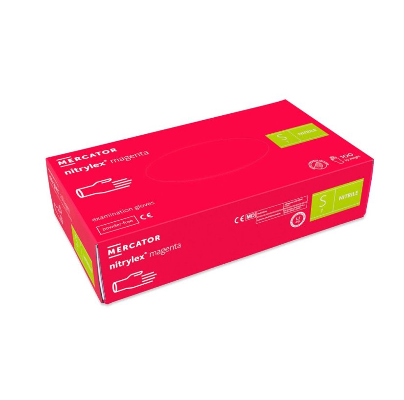 MERCATOR - rukavice Nitrylex magenta nepudrované nitrilové S, 100 ks