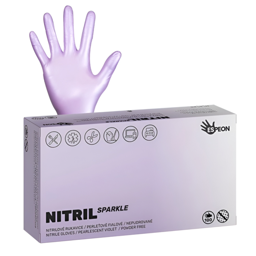 ESPEON Nitril Sparkle - rukavice nitrilové nepudrované S, perleťově fialové, 100 ks