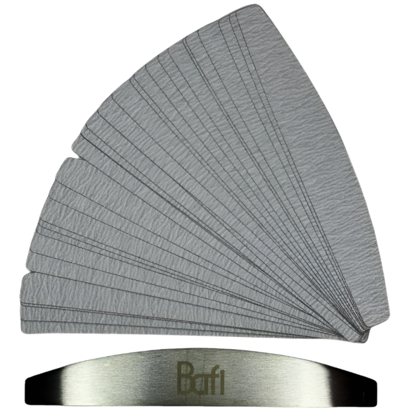BAFI Base metálica media luna + Lija de recambio media luna, 240 gr, 25 pzs