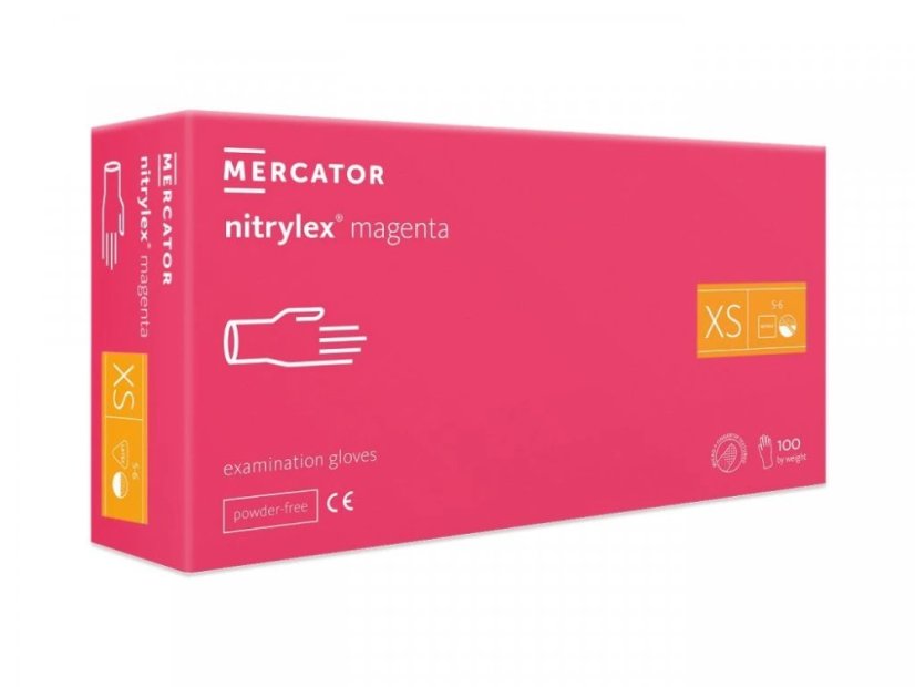 MERCATOR Nitrylex Rukavice nepudrované nitrilové XS, magenta, 100 ks