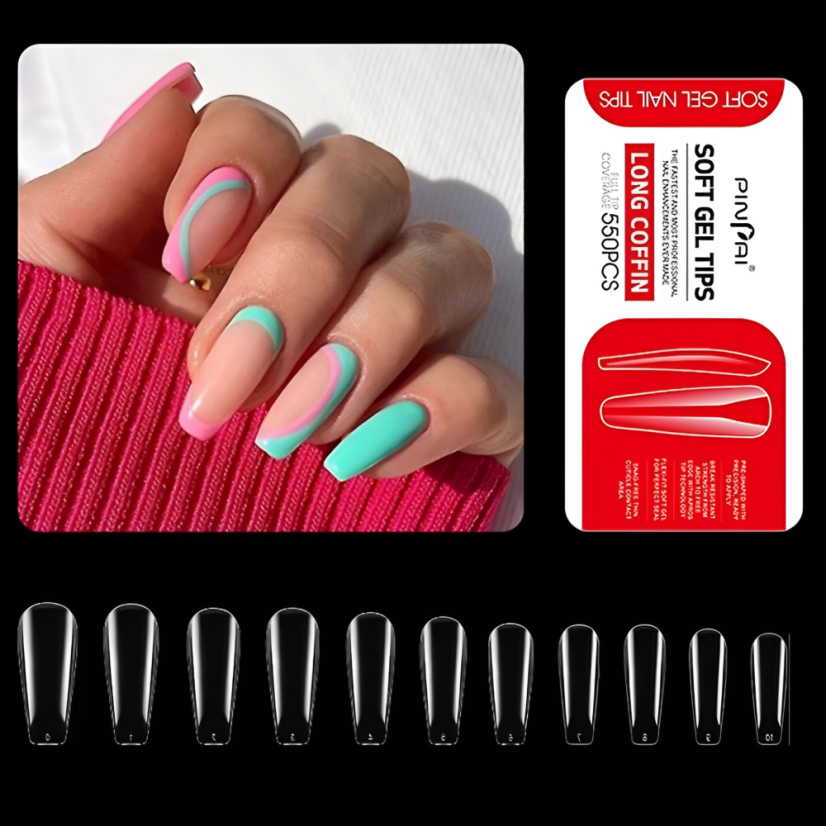 Puntas de gel de ataúd largas, 550 uds.