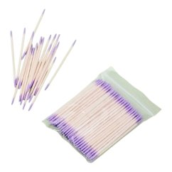 Деревянные палочки с ватой двусторонние фиолетовые, 100 шт