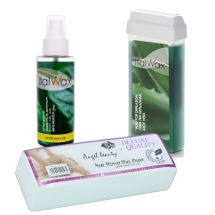 ITALWAX Depilační sada – vosk roll-on Aloe + pásky 100 ks + olej 100 ml