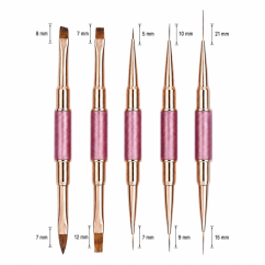 COSMONAIL 10-in-1 Double-Ended Nail Brush Set for Gel and Nail Art, Pink
