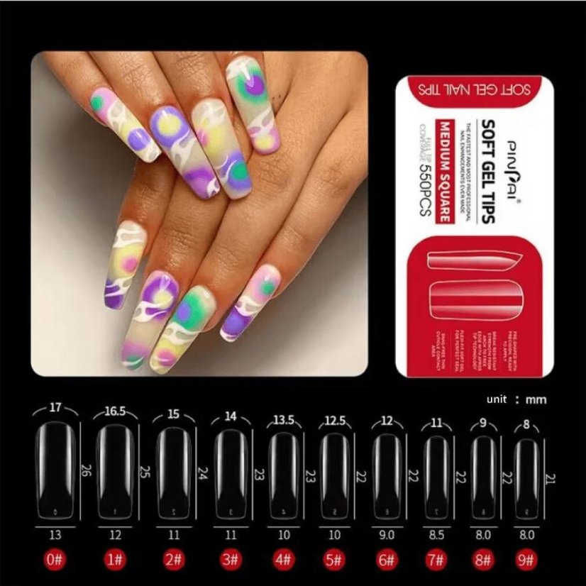 Puntas de gel Cuadrado mediano, 550 unid.