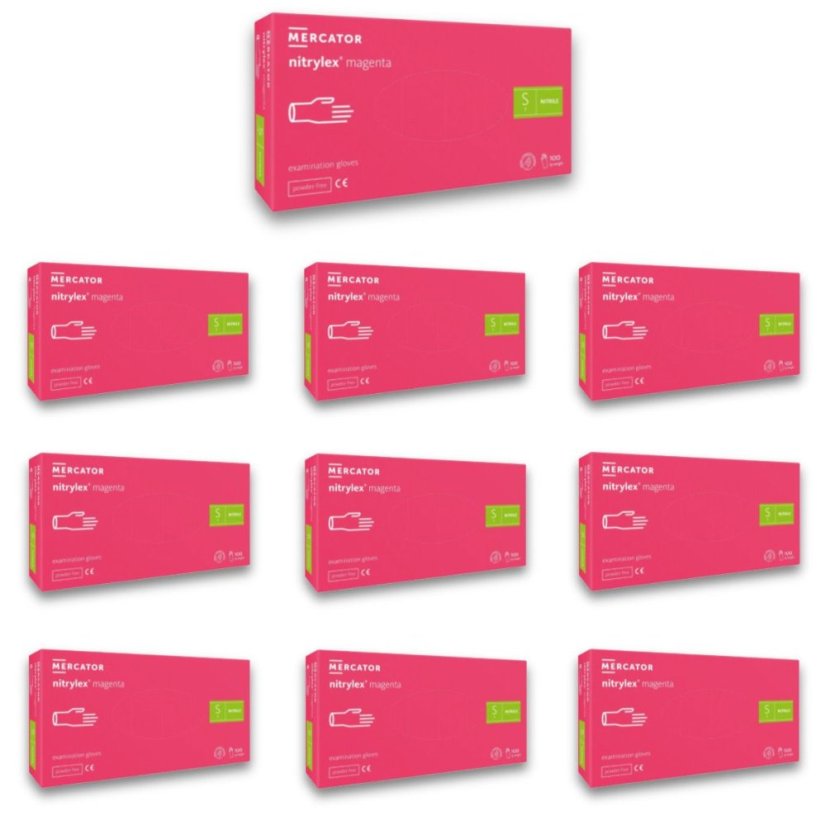 MERCATOR - rukavice Nitrylex magenta nepudrované nitrilové S, sada 10 balení