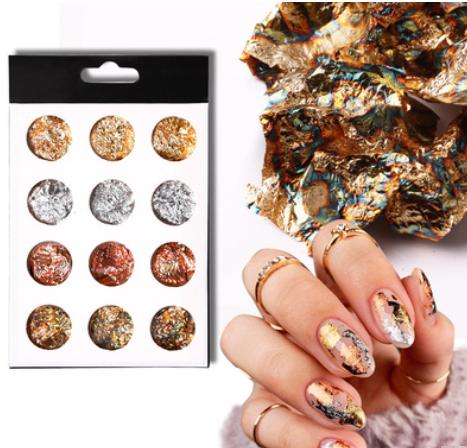 MANYBEAUTY Láminas para uñas plateadas/doradas/cobrizas, 12 uds
