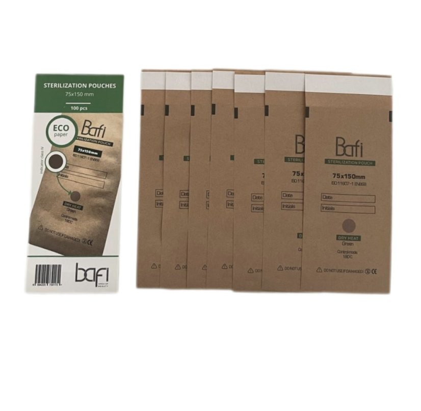 BAFI Bolsas de esterilización 75x150 mm, 100 unidades