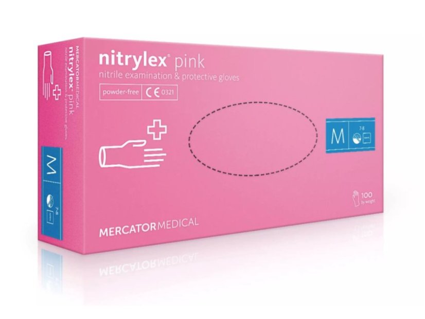 MERCATOR - rukavice Nitrylex nepudrované nitrilové M, růžové, 100 ks