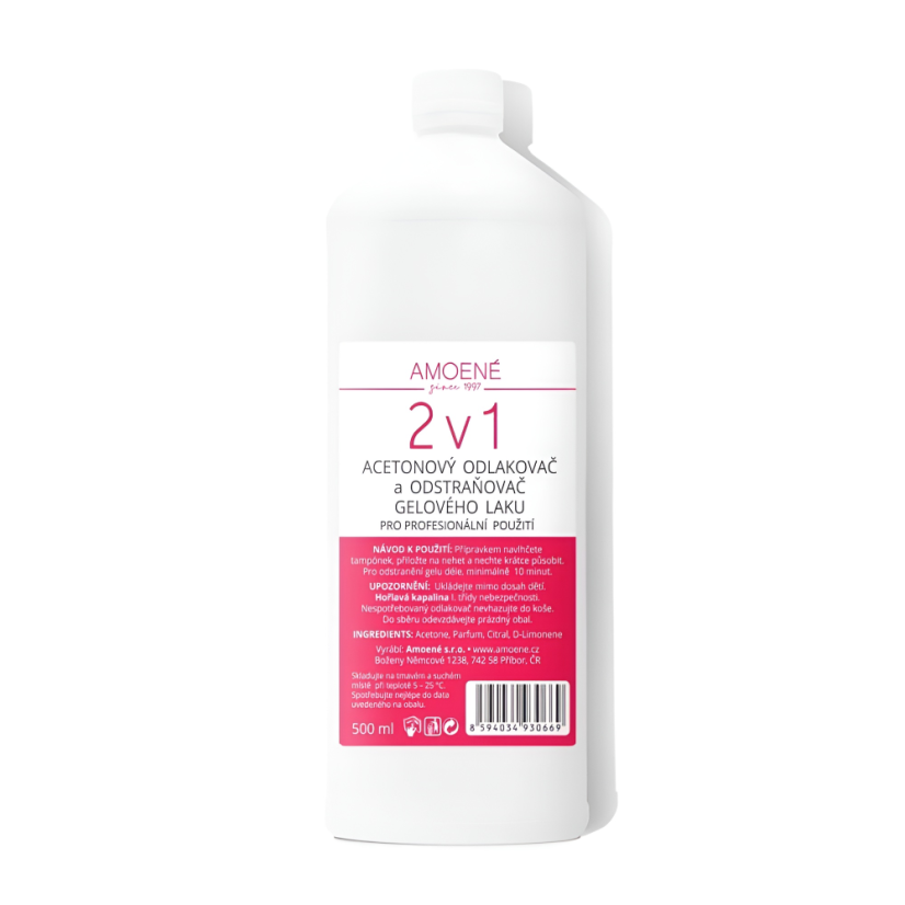 AMOENE 2 en 1 Quitaesmalte con acetona y eliminador de esmalte en gel, aroma a limón, 500 ml