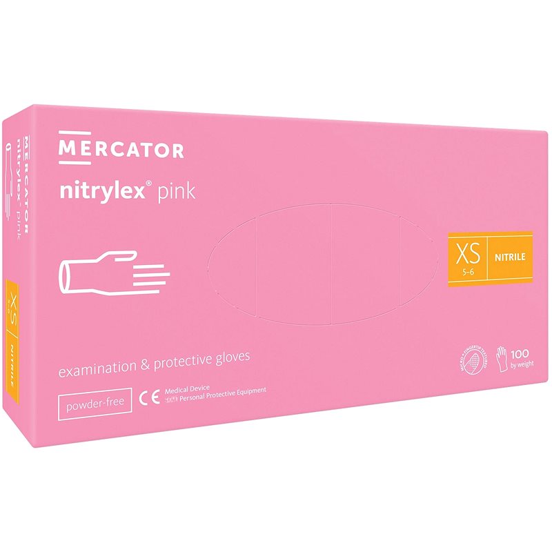 MERCATOR - rukavice Nitrylex nepudrované nitrilové XS, růžové, 100 ks